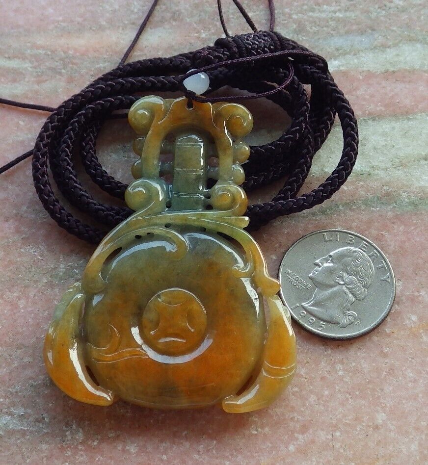 Certified Red Green Burma 100% Natural A Jade jadeite Pendant Bird Ruyi Coin Guitar Necklace 575279 TN