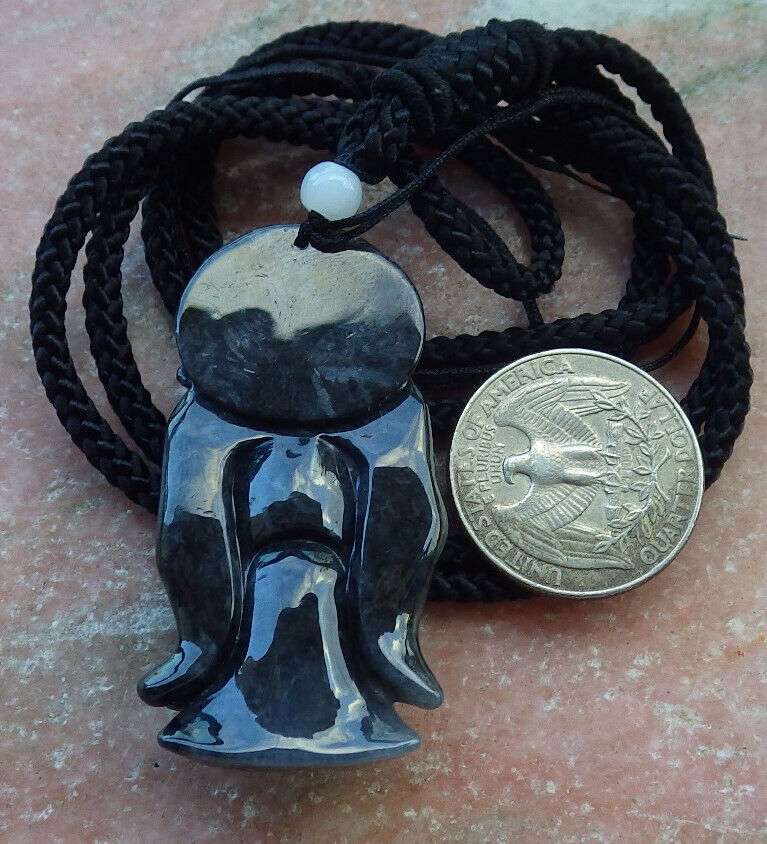 Certified Black Burma 100% Natural A Jade jadeite pendant Zhong Kui God Sword Fan Necklace 钟馗 633163  TN