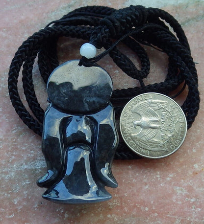 Certified Black Burma 100% Natural A Jade jadeite pendant Zhong Kui God Sword Fan Necklace 钟馗 633163  TN