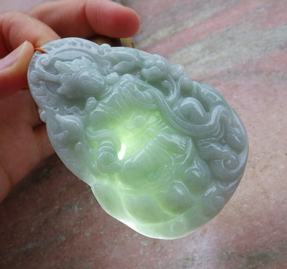 Certified Green 100% Natural A Jade jadeite pendant Guanyin Kwan Yin Lotus Flower Necklace 观音 519924  TN