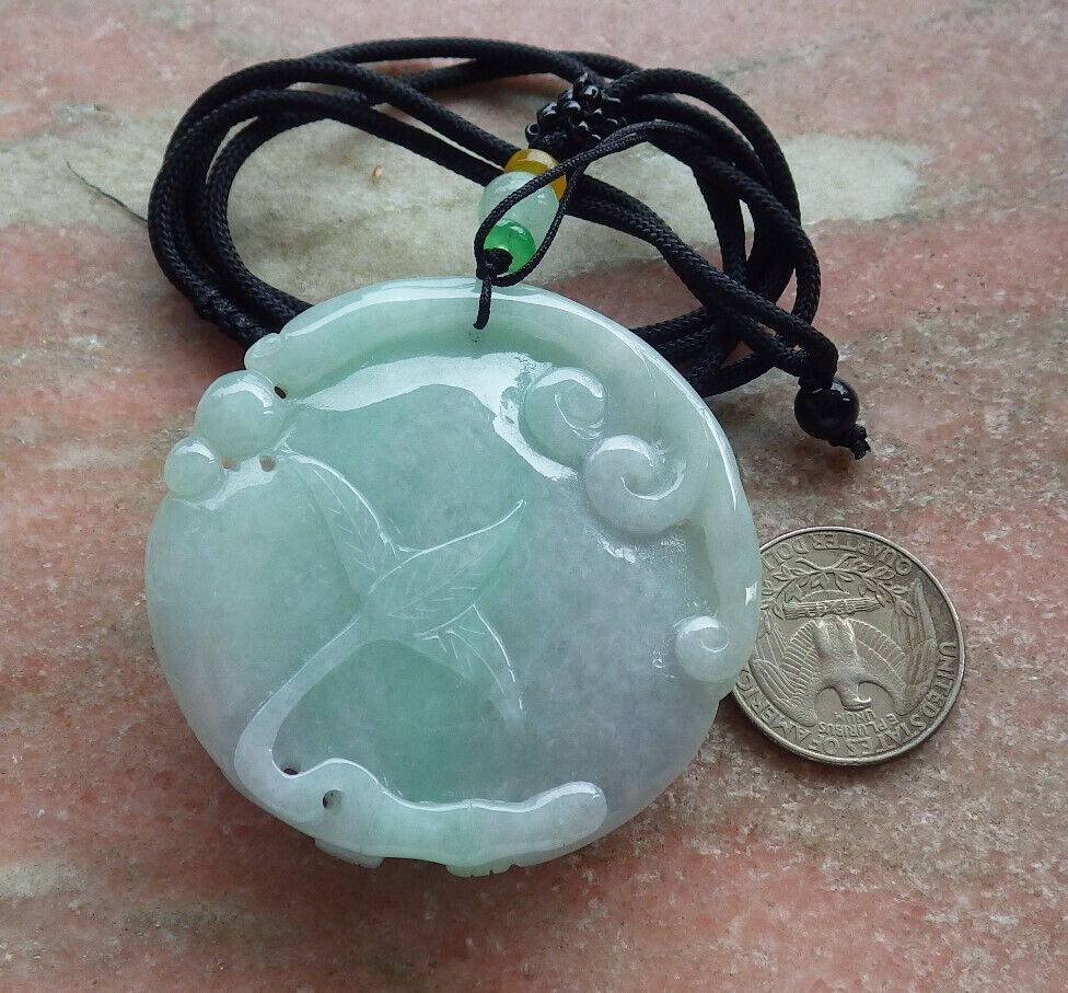 Certified Green Burma 100% Natural A Jade jadeite Pendant Owl Ruyi Necklace 猫头鹰 633397  TN
