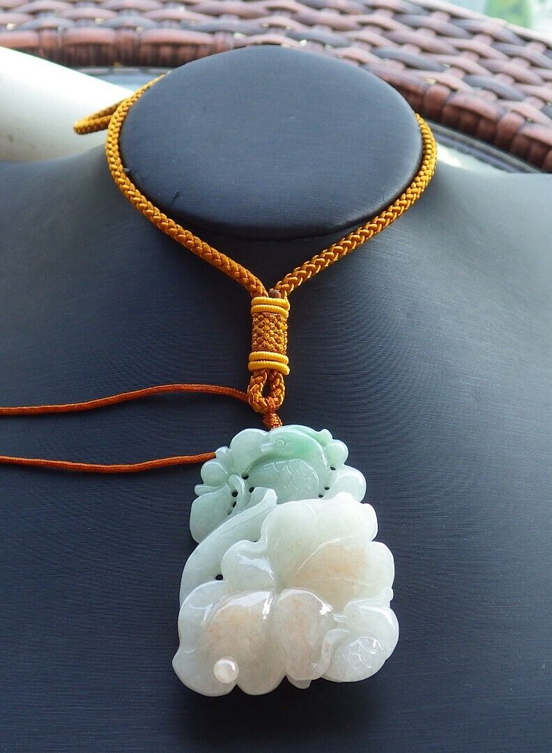 Certified Green Pale Red 100% Natural A Jade jadeite Pendant Mandarin Duck Phoenix Lotus Flower Leaf Ruyi Money Coin Necklace 鸳鸯 521071  TN