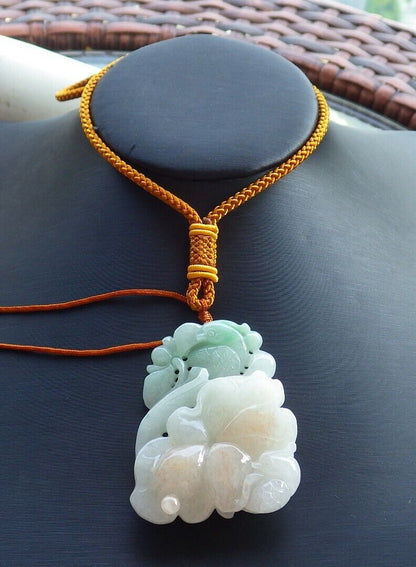 Certified Green Pale Red 100% Natural A Jade jadeite Pendant Mandarin Duck Phoenix Lotus Flower Leaf Ruyi Money Coin Necklace 鸳鸯 521071  TN
