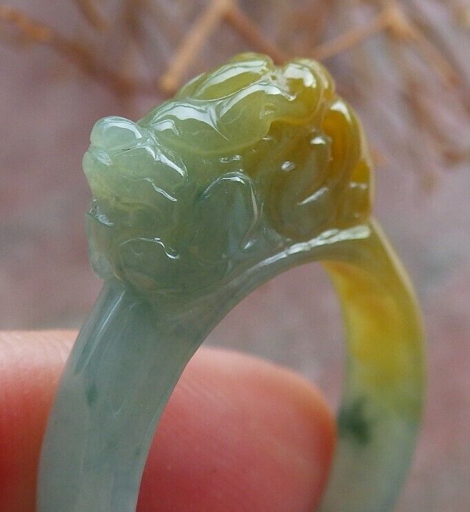 Certified Icy Pale Green 100% Natural A JADE Jadeite Dragon Pi Xiu RING USA. 9 戒指 523520  TN