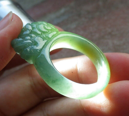 Certified Icy Yellow Green Burma 100% Natural A JADE Jadeite Dragon Pi Xiu RING USA. 10.25 戒指 574832 TN