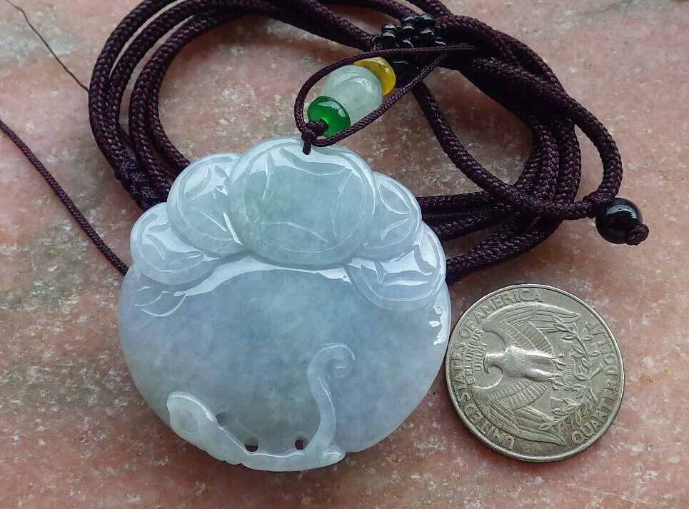 Certified Lavender Green Burma 100% Natural A Jade jadeite Pendant Owl Coin Ruyi Necklace 猫头鹰 632618  TN