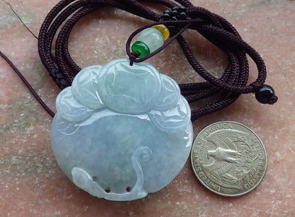Certified Lavender Green Burma 100% Natural A Jade jadeite Pendant Owl Coin Ruyi Necklace 猫头鹰 632618  TN