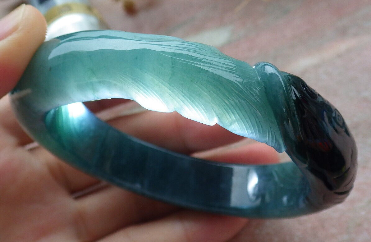 Certified Icy Green Burma 100% Natural A JADE Jadeite Fish Bangle Bracelet 60 mm 手镯 636582  TN