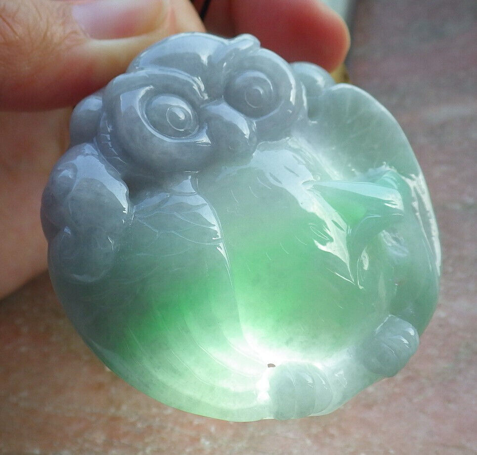 Certified Green Pale Lavender Burma 100% Natural A Jade jadeite Pendant Owl Lotus Flower Ruyi Necklace 猫头鹰 632902  TN