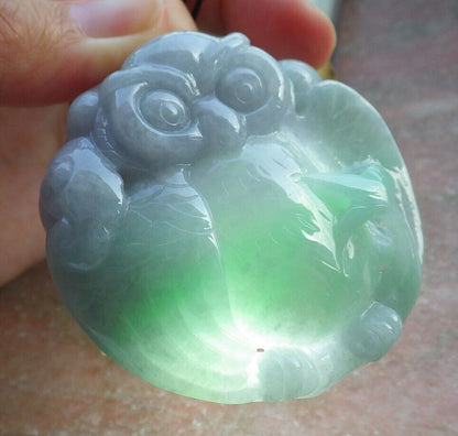 Certified Green Pale Lavender Burma 100% Natural A Jade jadeite Pendant Owl Lotus Flower Ruyi Necklace 猫头鹰 632902  TN