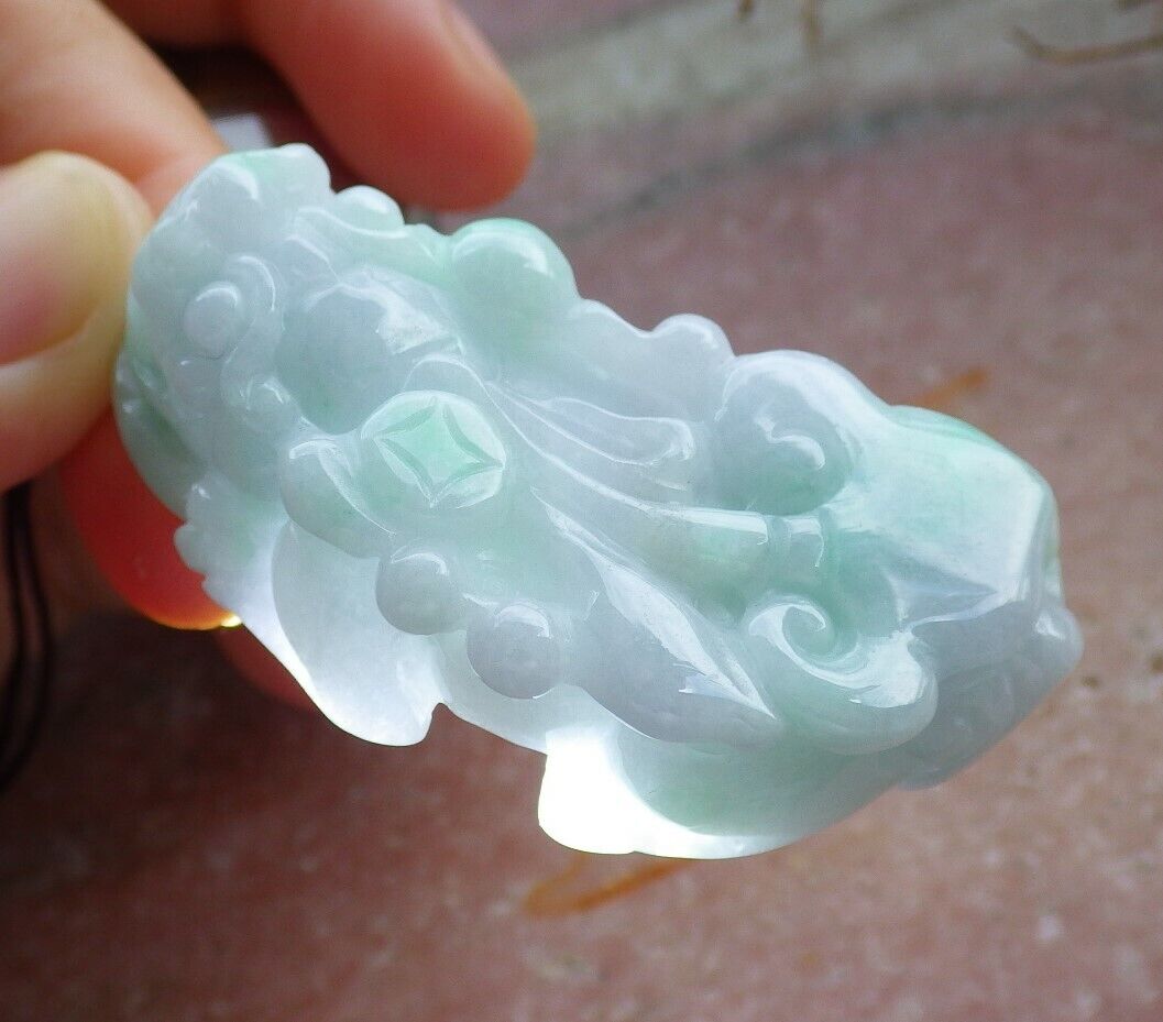 Certified Green Pale Lavender 100% Natural A Jade jadeite Pendant Dragon Pi Xiu Money Coin Ruyi Necklace 风水貔貅 529417 TN