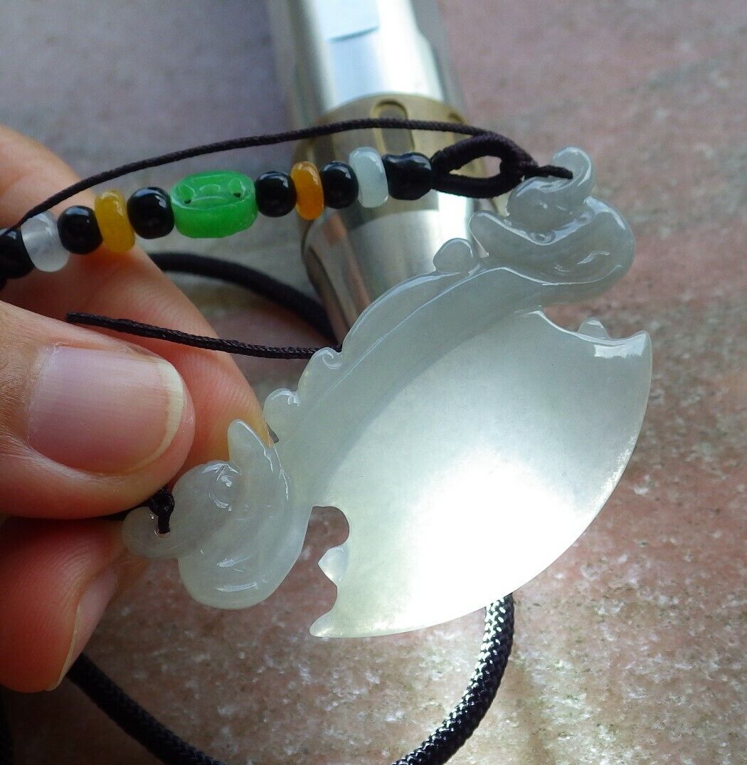 Certified Pale Lavender Green 100% Natural A Jade jadeite Pendant Dragon Axe Necklace 龙斧头 529917