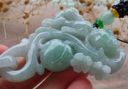 Certified Green Burma 100% Natural A Jade jadeite Pendant Deer Flower Peach Gourd Coin Necklace W Ring 梅花鹿 636653  TN