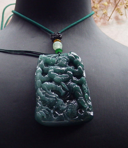 Certified Icy Green Burma 100% Natural A Jade jadeite pendant Buddha God Acalanatha Dragon Necklace 不动明王 634427  TN