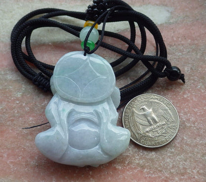 Certified Green Pale Lavender Burma 100% Natural A Jade jadeite pendant Happy Ji Kung Buddha God Fan Gourd Necklace 济公 632984  TN