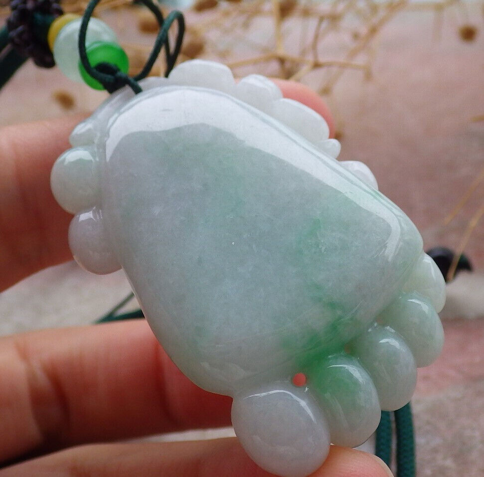 Certified Green Burma 100% Natural A Jade jadeite Pendant  Bat Ruyi Foot Necklace 知足常乐 636969  TN