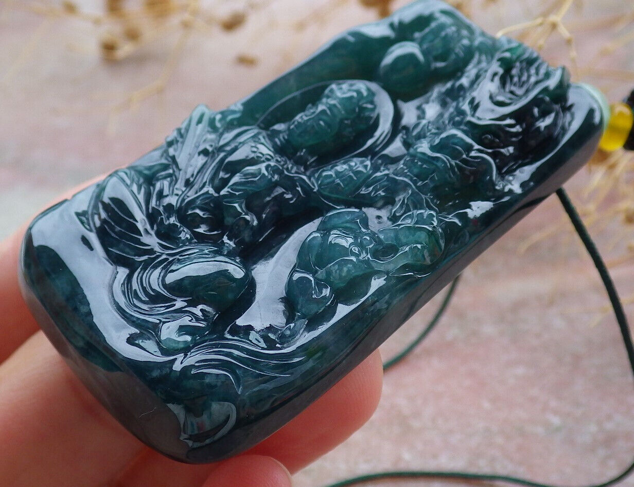 Certified Icy Green Burma 100% Natural A Jade jadeite Pendant Guanyin Kwan Yin Dragon Bead Necklace 观音 636916  TN