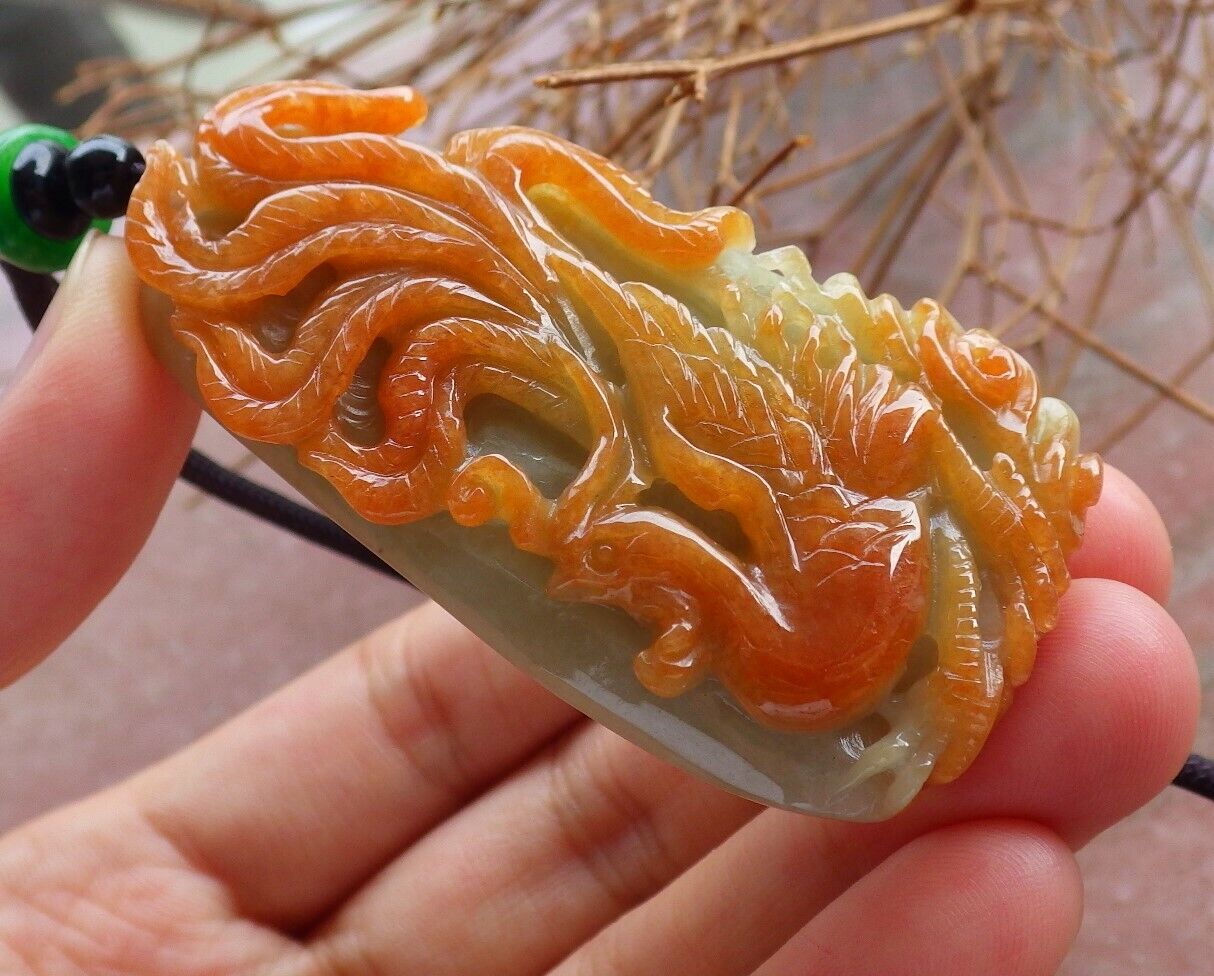 Certified Red Green Burma 100% Natural A Jade jadeite Pendant Phoenix Necklace 凤凰 525513  TN