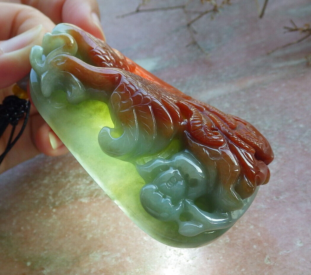 Certified Red Green Burma 100% Natural A Jade jadeite Pendant Phoenix Flower Necklace 凤凰 633050  TN