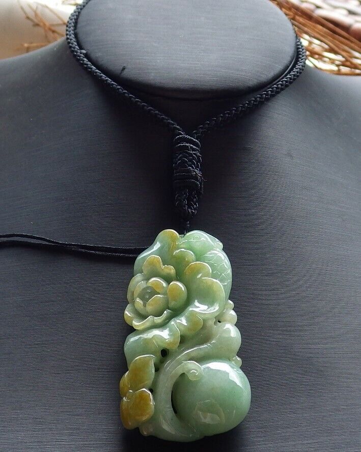 Certified Yellow Green 100% Natural A Jade jadeite Pendant Phoenix Bird Ruyi Coin Flower Necklace 凤凰 525903  TN