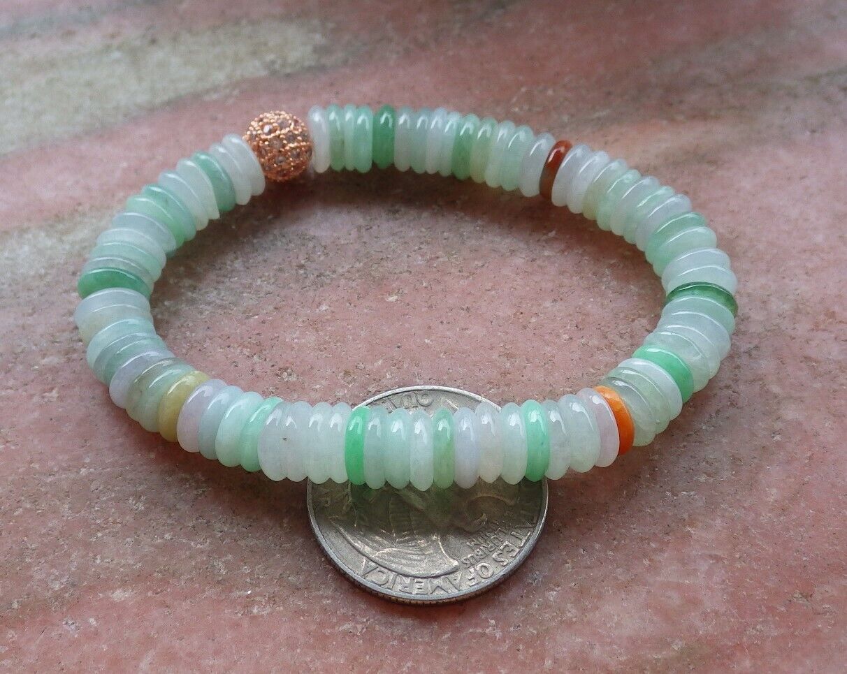 Certified Yellow Green Pale Lavender 100% Natural A JADE Jadeite Bead Beads Bangle Circle Bead Beads Bangle Bracelet 平安扣手链 525015  TN