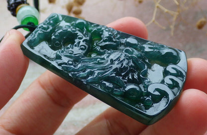 Certified Icy Green Burma 100% Natural A Jade jadeite Pendant Dragon Bead Necklace 生意兴隆 636507  TN