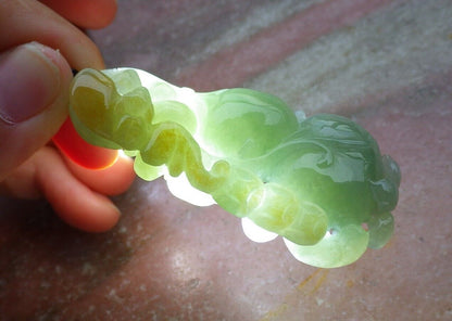 Certified Yellow Green 100% Natural A Jade jadeite Pendant Bat Gourd Lotus Flower Ruyi Necklace 蝙蝠 528172  TN