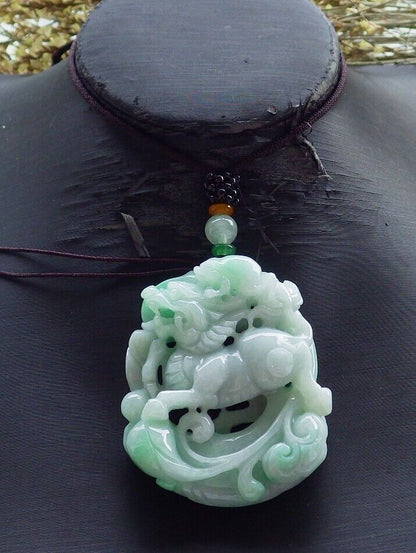 Certified Green Burma 100% Natural A Jade jadeite Pendant Dragon Kai Lun Frog Toad Necklace 574011 TN