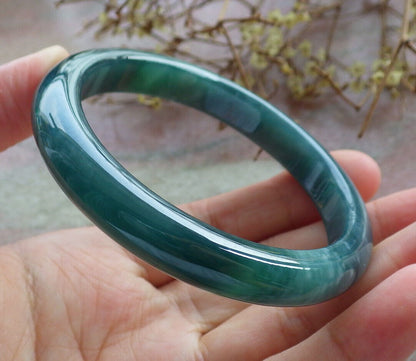 Certified Icy Blue Water Green Burma 100% Natural A JADE Jadeite Bangle Bracelet 55 mm 手镯 633526  TN