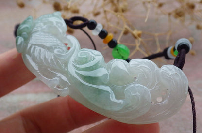 Certified Green Burma 100% Natural A Jade jadeite Pendant Phoenix Lotus Flower Coin Necklace 凤凰 636616  TN
