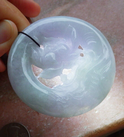 Certified Green Pale Lavender 100% Natural A Jade jadeite Pendant Lotus Flower Circle Necklace 花平安扣 526091  TN