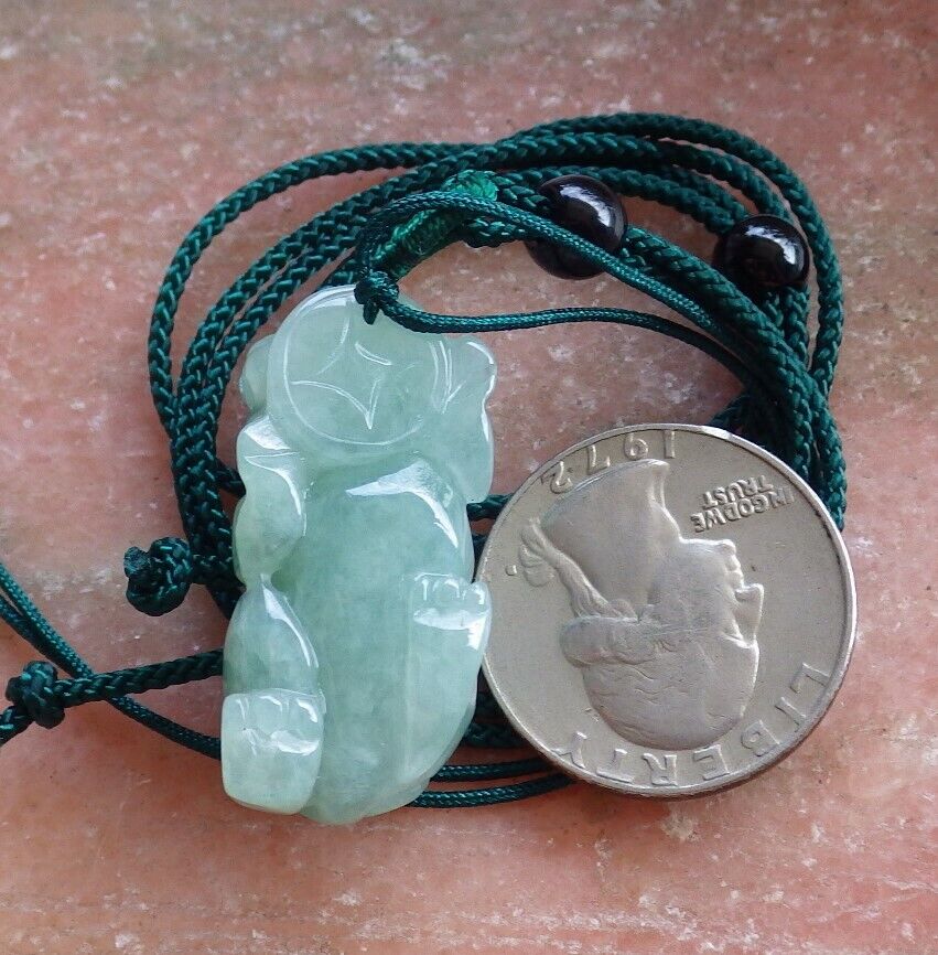 Certified Icy Green 100% Natural A Jade jadeite Pendant Dragon Pi Xiu Money Coin Necklace 风水貔貅 525166  TN