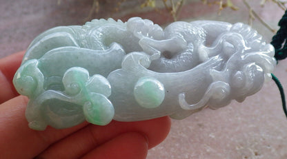 Certified Green Pale Lavender Burma 100% Natural A Jade jadeite Pendant Dragon Ruyi Coin Necklace 生意兴隆 646733 TN