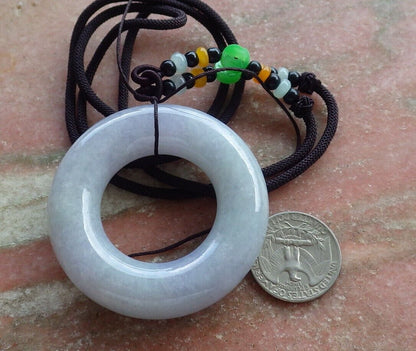 Certified Pale Lavender Green 100% Natural A Jade jadeite Pendant Circle Donut Necklace 平安扣 525743  TN