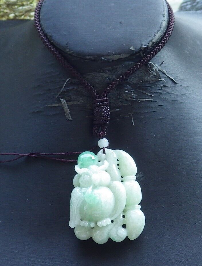 Certified Green Burma 100% Natural A Jade jadeite Pendant Owl Lotus Flower Necklace 猫头鹰 574260 TN
