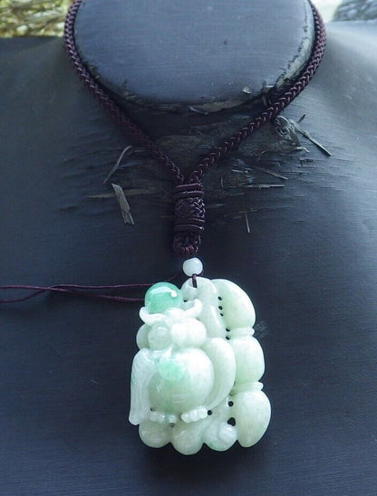Certified Green Burma 100% Natural A Jade jadeite Pendant Owl Lotus Flower Necklace 猫头鹰 574260 TN