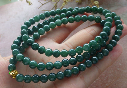 Certified Icy Green Burma 100% Natural A JADE Jadeite Bead Beads Necklace 27 inches 项链 617408  TN