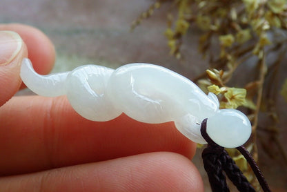 Certified Icy White 100% Natural A Jade jadeite pendant Snake Money Coin Bead Necklace 蛇 529972  TN