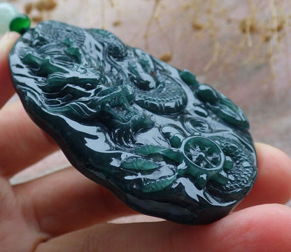 Certified Icy Blue Water Green Burma 100% Natural A Jade jadeite Pendant Dragon Bead Necklace 生意兴隆 636290  TN