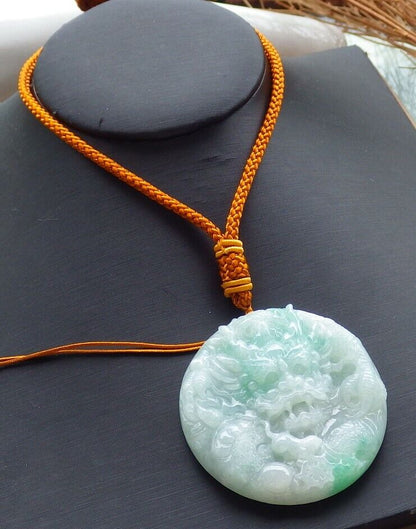 Certified Green 100% Natural A Jade jadeite pendant Dragon Mouse Rat Bead Circle Necklace 望子成龙 519590  TN