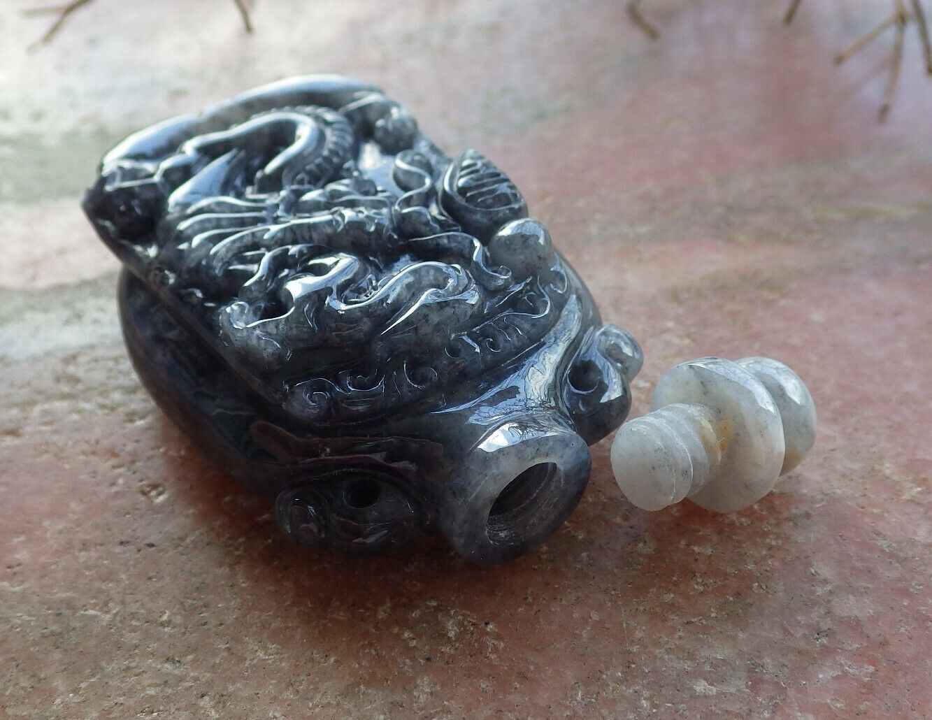 Certified Black 100% Natural A Jade jadeite pendant Display Dragon Bead Snuff Bottle 525869  TN