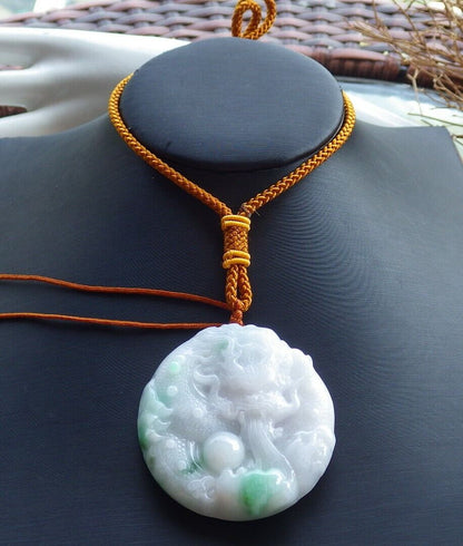 Certified Green 100% Natural A Jade jadeite Pendant Dragon Bead Lotus Flower Ruyi Necklace 生意兴隆 521035  TN