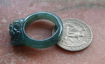 Certified Icy Green 100% Natural A JADE Jadeite Dragon Pi Xiu RING USA. 8.75 戒指 523807  TN