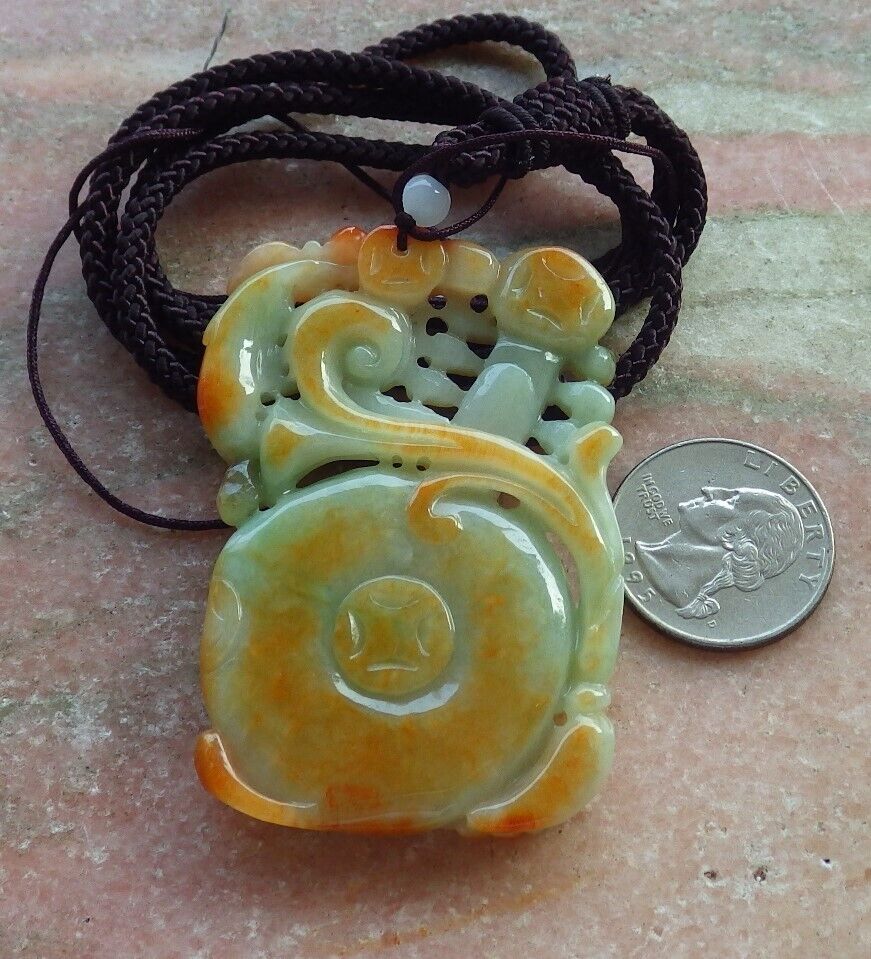 Certified Red Green Burma 100% Natural A Jade jadeite Pendant Bird Lotus Flower Guitar Necklace 吉他 575324 TN