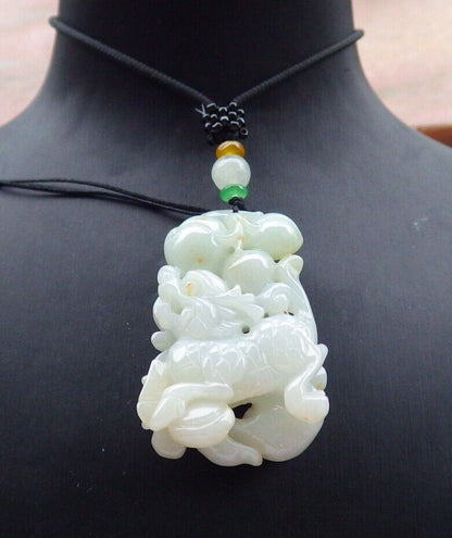 Certified Yellow Pale Green Burma 100% Natural A Jade jadeite Pendant Dragon Kai Lun Lotus Flower Yuan Bao Peach Necklace 生意兴隆 633208  TN
