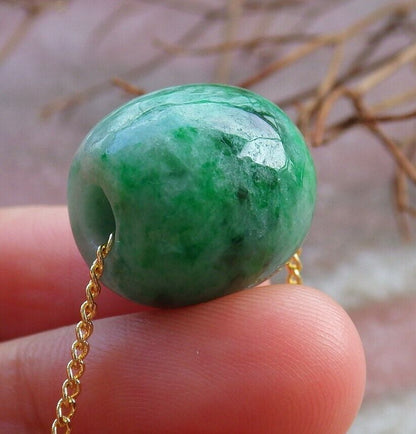 Certified Green 100% Natural A Jade Circle Bead Donut Necklace 路路通 529111  TN