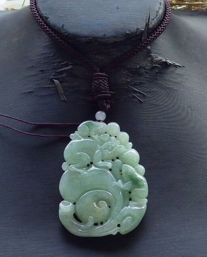 Certified Green Burma 100% Natural A Jade jadeite Pendant Frog Toad Coin Ruyi Necklace 招财蟾 574748 TN
