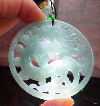 Certified Green Burma 100% Natural A Jade jadeite Pendant Dragon Ruyi Circle Necklace 生意兴隆 646479 TN