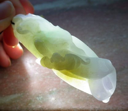 Certified Green Yellow Pale Lavender Burma 100% Natural A Jade jadeite Pendant Bat Ginseng Coin Ruyi Necklace 如意人生 633184  TN
