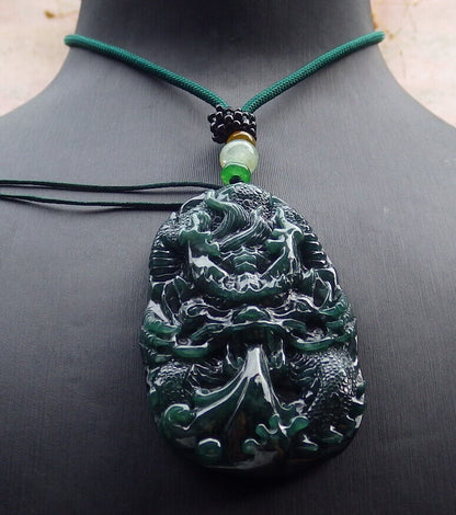 Certified Icy Green Burma 100% Natural A Jade jadeite Pendant Dragon Ruyi Necklace 生意兴隆 636188  TN